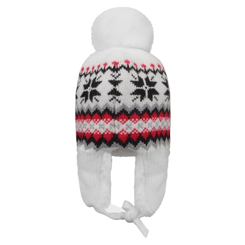 IPENNY Women's Winter Faux Fur Lined Trapper Hat, Warm Knitted Beanie with Pom Pom & Earflaps, Warm Ski Cap for Cold Weather - color: White