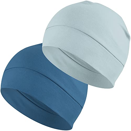 Headshion 100% Cotton Skull Caps Beanie Sleeping Hats for Men Women - color: Royal Blue & Light Blue