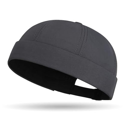 Quick Dry Brimless Hat for Men Women Ultra-Thin Breathable Rolled Cuff Docker Cap Harbour Beanie Hats Landlord Hat K338 - color: Black