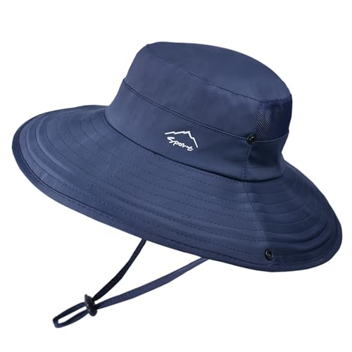 Cooling Sun Hat for Men Women,Wide Brim Bucket Hat Foldable Boonie Hat for Fishing Hiking Garden Safari Beach - color: Navy Blue