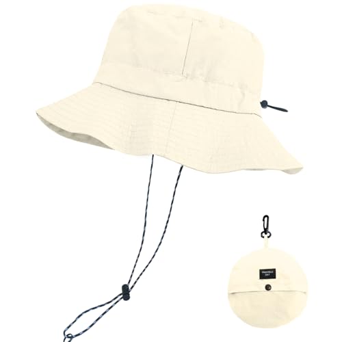PFFY Packable Sun Bucket Hat for Men Women Outdoor UV Protection Sun Hats - color: Beige (More Loose)