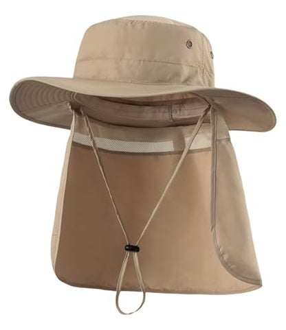 Home Prefer UPF50 Mens Sun Hat with Neck Flap Quick Dry UV Protection Cap Womens Wide Brim Fishing Hat Neck Flap Beach Garden - color: Dark Khaki