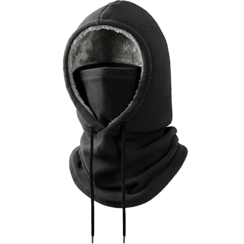 Winter Balaclava Ski Face Mask: Men Women Warm Windproof Face Cover Hat - color: Black-lined