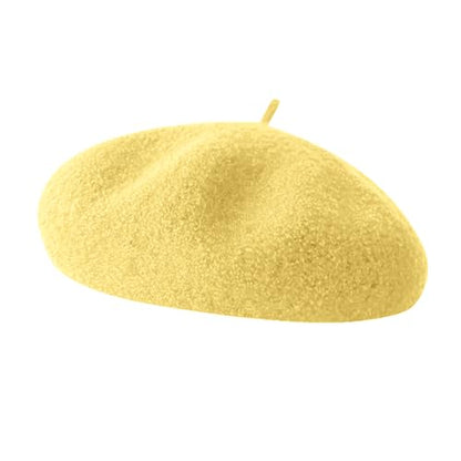 French Beret Hats for Women - Soft Warm Wool Solid Color Beanie Winter Cap - color: Basic Yellow