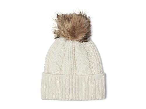 THE NORTH FACE Women's Oh Mega Fur Pom Beanie | Deep Fit Cuffed Winter Hat With Oversized Faux-fur Pom & Cable Detailing - color: White Dune