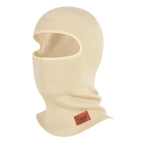 TBUS Men’s Knit Insulated Face Mask Beanie, Thermal Full Face Cover Ski Mask for Cold Weather for Women and Men - color: Beige