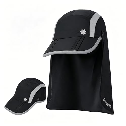 Tirrinia UPF 50+ Fishing Hat with Removable Neck Flap, Baseball Cap - color: Black
