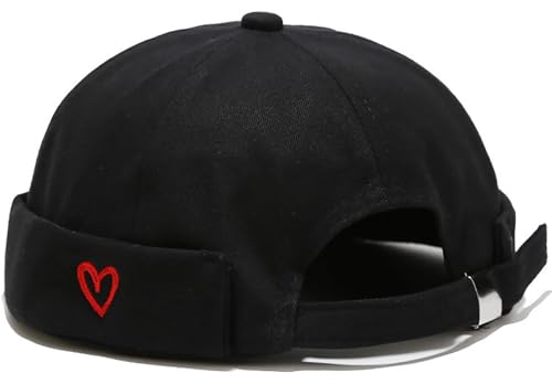 XYIYI Mens Docker Cap Brimless Hats Skullcap Worker Sailor Cap Rolled Cuff Retro Beanie Hat - color: Heart Black