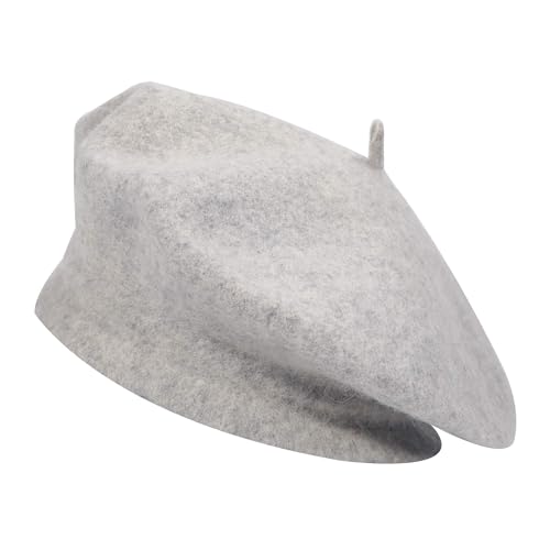 ZLYC Wool French Beret Hat Solid Color Classic Artist Cap for Women - color: Heather Grey