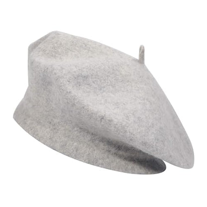 ZLYC Wool French Beret Hat Solid Color Classic Artist Cap for Women - color: Heather Grey