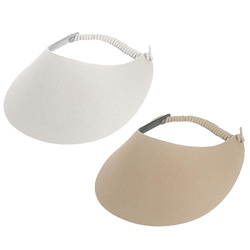 TOP HEADWEAR Women's Cotton Foam Visor- Stretch Sun Protection Hat - color: 2 Pc White/Khaki
