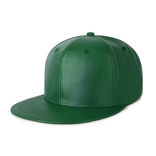 CHOK.LIDS PU Leather Flat Brim Snapback Hat Hip Hop Baseball Cap - color: Leather Hunter Green