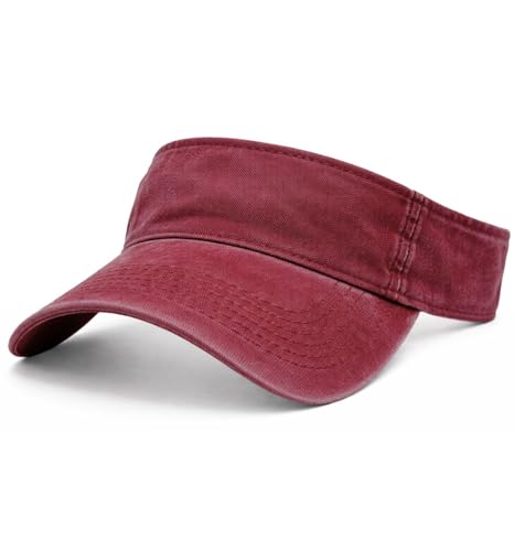 MDSTYLE Visor Hat for Men & Women Sun Visor Cap for Sports Tennis Golf Running Beach Outdoor Caps Hats Visors Sunvisors - color: Burgundy - Washed