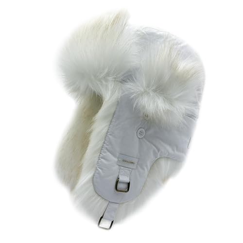 Winter Trapper Hat for Men and Women,Russian Ushanka Aviator Warm Cold Proof Ski Hunting Cycling Winter Hats - color: White Taslon Faux Fur, size: Small-Medium