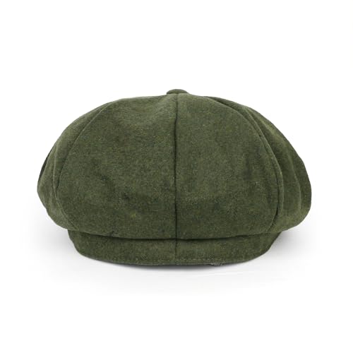 ililily Washed Cotton Newsboy Cabbie Cap Corduroy Duck Bill Flat Hunting Hat - color: Wool Olive