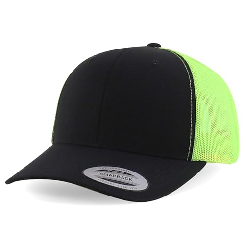 Trendy Apparel Shop Oversize XXL Structured Blank 6 Panel Retro Trucker Mesh Cap - color: Black Neon Green