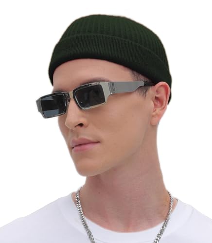 ROYBENS Thin Swag Wool Short Fisherman Beanie for Men Women Knit Winter Hat - color: 1pcs-green
