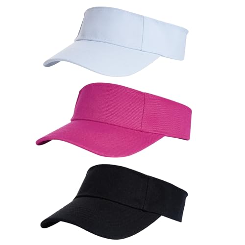 Yookat 3 Pack Visor Sun Hat Adjustable Sun Visor Caps Golf Tennis Visor Hat for Sports Girls Boys Outdoor - color: White, Black, Rose
