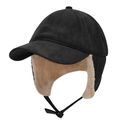 Women Winter Waterproof Earflap Trapper Hats Hunting Ski Hat Sherpa Baseball Cap Ear Flap Fashion Cap Aviator Hat - color: Black