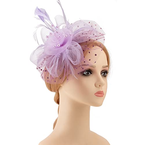AQOKKA Women Fascinators Hats Flower Fascinators with Headband and Clip Tea Party Headwear for Women and Girls - color: 1 Pc 7" Diameter / Light Purple