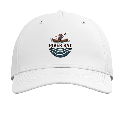 River Rat Camper Adventure Outdoor Canoe Emblem Adjustable Baseball Hat - color: White
