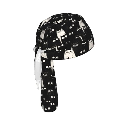 Adjustable Cycling Cap, Quick Dry Sports Bandana Skull Cap Helmet Liner - color: Black Cats