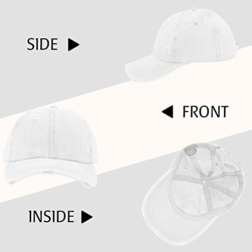 Criss Cross Ponytail Hat Women Washed Distressed Baseball Caps Adjustable High Messy Bun Ponycap - color: B - Denim White