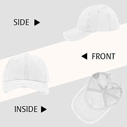 Criss Cross Ponytail Hat Women Washed Distressed Baseball Caps Adjustable High Messy Bun Ponycap - color: B - Denim White