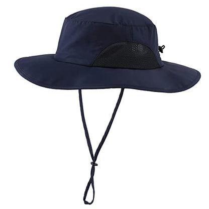 Home Prefer UPF50+ Mens Sun Hat Wide Brim Fishing Hat for Men UV Protection Womens Beach Bucket Hat for Golf Hiking Gardening - color: Navy Blue