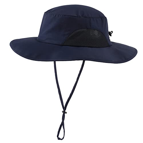 Home Prefer UPF50+ Mens Sun Hat Wide Brim Fishing Hat for Men UV Protection Womens Beach Bucket Hat for Golf Hiking Gardening - color: Navy Blue