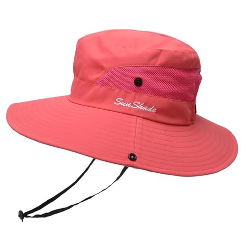 Outdoors Tribe Foldable Sun Hat for Women, Beach Foldable Mesh Fishing Cap, Wide Brim Ponytail Sun Hat - color: Watermelon Red 2