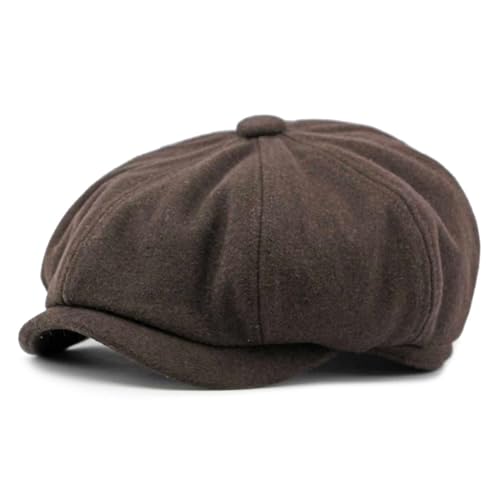 meioro Men's 8 Panel Newsboy Hat Winter Vintage Tweed Flat Cap - color: Brown