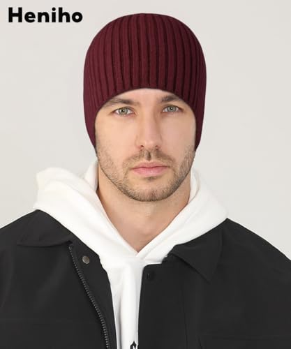Heniho Winter Wool Beanies for Men Women, Warm Plain Toboggan Hats Ski Running Knit Skull Cap - color: 1pack E- Wine Red