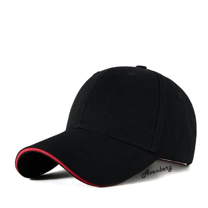 Sandwich Brim High Crown Baseball Cap – Logo-Free – Deep Fit Structured Hat for Men & Women – Minimalist Design - color: Black / Red