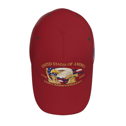 American Flag Baseball Caps Embroiderred USA Flag Patriotic Dad Hat Adjustable Trucker Hats for Men Women - color: Usa 250th Anniversary -Red