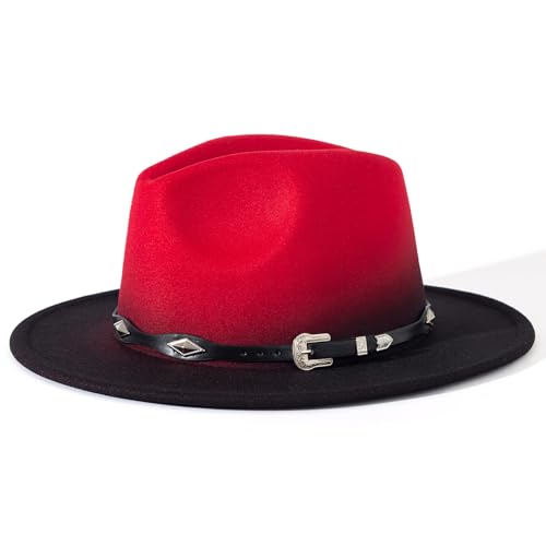 Lisianthus Gradient Color Fedora Hat for Women & Men - color: Black Band, Red