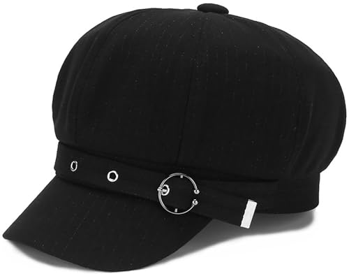 Newsboy Caps for Women Classic Beret Hats Autumn Winter Cap - color: C-black