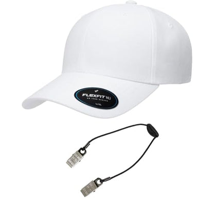 Flexfit 6100NU Tri-Layer Seamless Baseball Cap Bundle w/Cap Catcher - color: White, size: Small-Medium