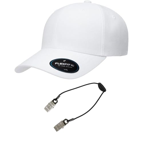Flexfit 6100NU Tri-Layer Seamless Baseball Cap Bundle w/Cap Catcher - color: White, size: Small-Medium