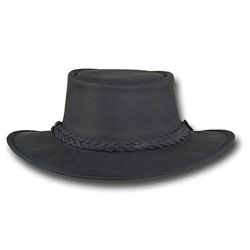 Foldaway Drover Hat in Rustic Cattle Leather by Barmah - color: Black, size: Large
