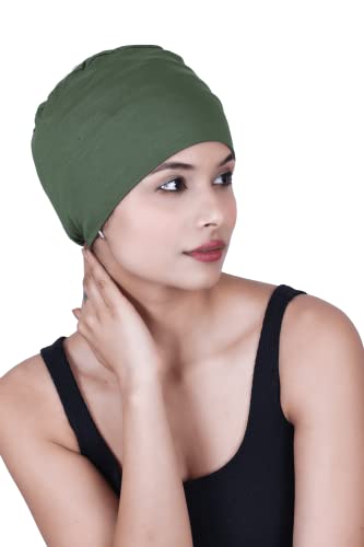Chemo Hats Solid Sleep Cap Women's Bamboo Soft Headwear Cancer Cap Chemo Headwear Women - color: Chive