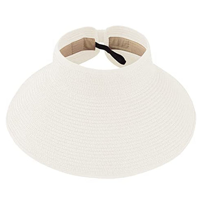 DOOVID Womens Summer Straw Hats Wide Brim Sun Hat UV Protection Visor Foldable Beach Hat for Women - color: White