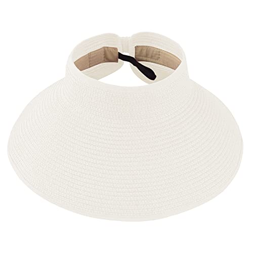 DOOVID Womens Summer Straw Hats Wide Brim Sun Hat UV Protection Visor Foldable Beach Hat for Women - color: White