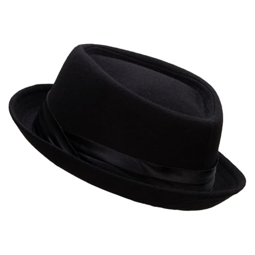 Big Size Wool Upbrim Pork Pie Fedora - color: Black, size: X-Large-XX-Large