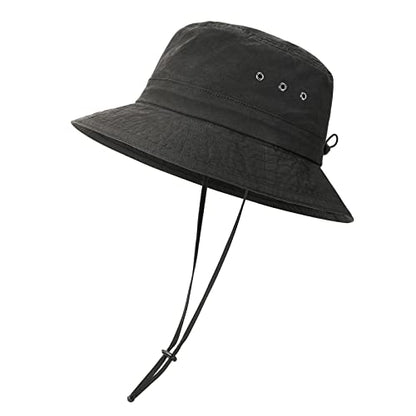 VOBOOM Men Cotton Washed Bucket Hat Packable Boonie Sun Protection Visor Cap - color: Black