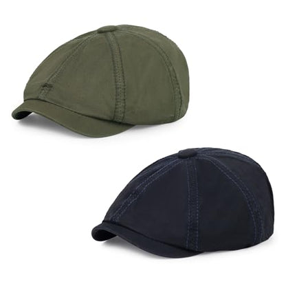Newsboy Cap for Men Cotton 8 Panel Men's Flat Cap - color: Armygreen+navy, size: One Size