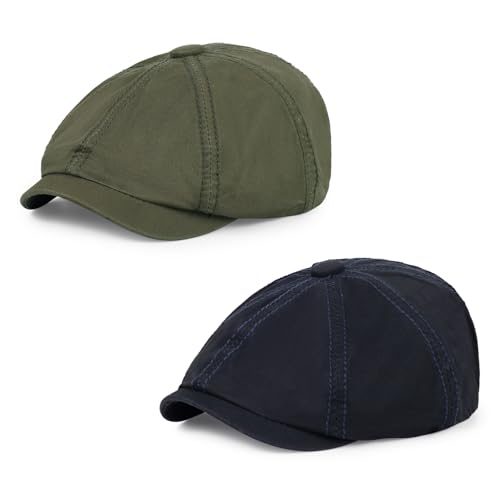 Newsboy Cap for Men Cotton 8 Panel Men's Flat Cap - color: Armygreen+navy, size: One Size