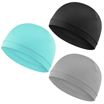 WY LIGHTING LEVEL 3Pcs Skull Caps Soft Lightweight Beanie Hats Moisture Wicking Stretchy Breathable Helmet Liner for Men - color: Black; Light Gray; Sky Blue