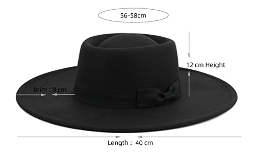 Pro Celia Big Wide Brim Women Fedora Hat - color: Oval-black