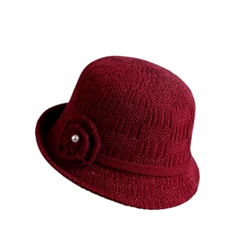 Crochet Bucket Hat for Women, Winter Flower Knitted Cap - color: Black
